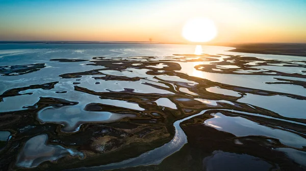 Ilhas Incomuns Lago Sivash Vista Superior Câmera Drone — Fotografia de Stock