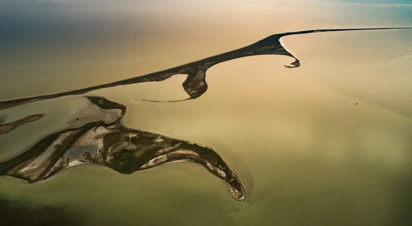 Ongebruikelijke Eilanden Aan Het Meer Van Sivash Bovenaanzicht Drone Camera — Stockfoto