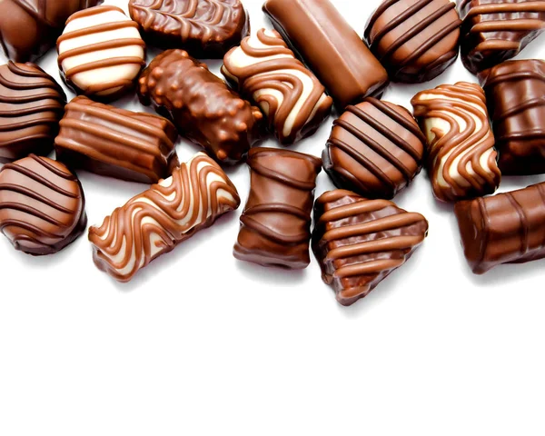 Çikolata Şekerleme Tatlılar Ürün Yelpazesine Izole Beyaz Bir Arka Plan — Stok fotoğraf