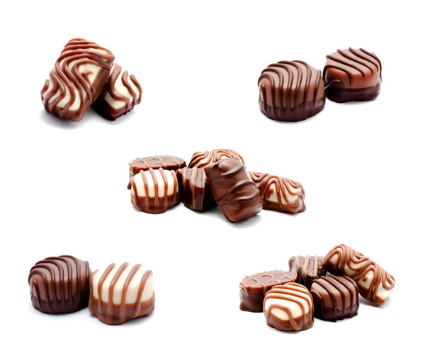 Samlingen Bilder Sortiment Choklad Godis Godis Isolerad Vit Bakgrund — Stockfoto