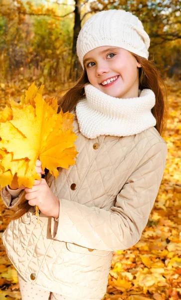 Autumn Portrait Adorable Smiling Little Girl Child Leaves Outdoors — Stock Photo, Image