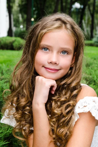 Portrait Adorable Smiling Little Girl Child Outdoors Summer Day — Stock Photo, Image