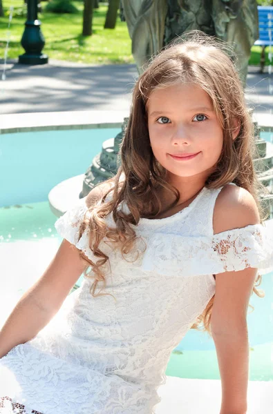 Portrait Adorable Smiling Little Girl Child Outdoors Summer Day — Stock Photo, Image