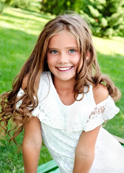 Portrait Adorable Smiling Little Girl Child Outdoors Summer Day — Stock Photo, Image