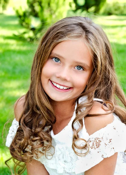 Portrait Adorable Smiling Little Girl Child Outdoors Summer Day — Stock Photo, Image