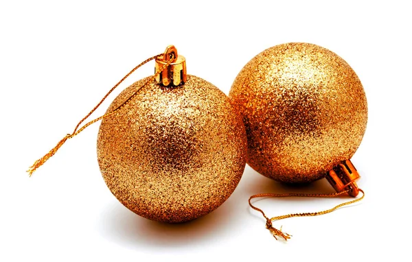 Decoração Natal Ouro Dourado Bolas Amarelas Isoladas Fundo Branco — Fotografia de Stock