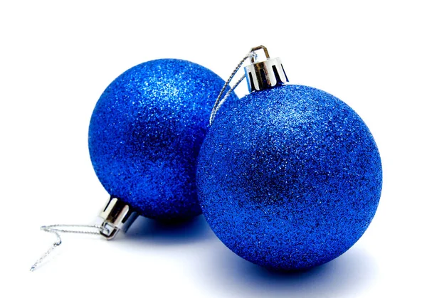 Decoración Navidad Bolas Azules Aisladas Sobre Fondo Blanco —  Fotos de Stock