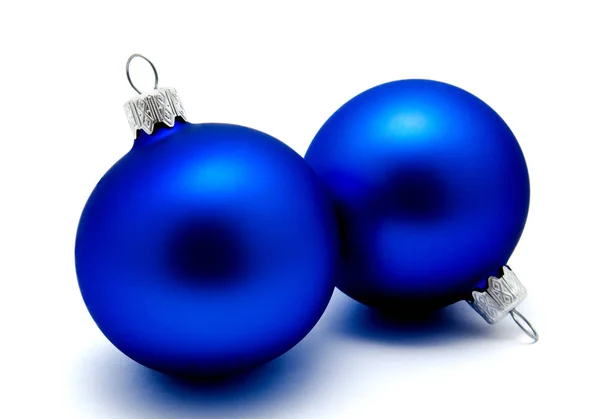 Décoration Noël Boules Bleues Isolées Sur Fond Blanc — Photo