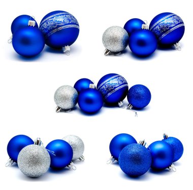 Beyaz bir arka plan üzerinde mavi ve gümüş toplar izole fotoğraf Noel dekorasyonu topluluğu 
