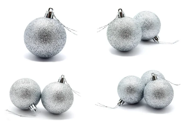 Collection Photos Christmas Decoration Silver Balls Isolated White Background — Stock Photo, Image