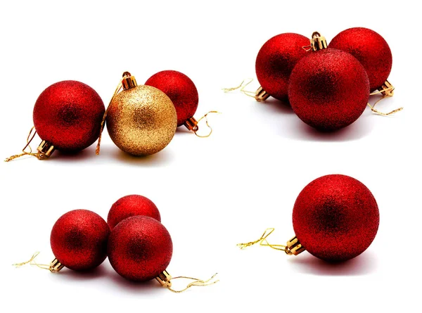 Samlingen Bilder Jul Dekoration Gyllene Guld Gula Och Röda Bollar — Stockfoto