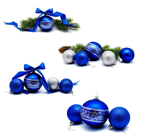 Collection Photos Décoration Noël Boules Bleues Argentées Avec Ruban Cônes — Photo