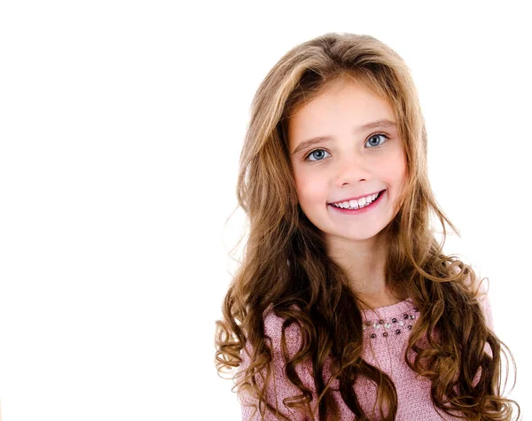 Retrato Adorável Sorridente Menina Criança Isolada Branco — Fotografia de Stock