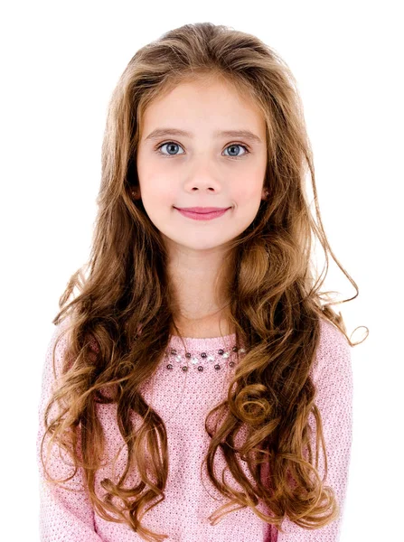 Porträt Eines Bezaubernd Lächelnden Kleinen Mädchens Isoliert Auf Einem Weißen — Stockfoto