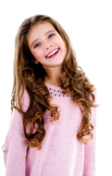 Retrato Adorável Sorridente Menina Criança Isolada Branco — Fotografia de Stock