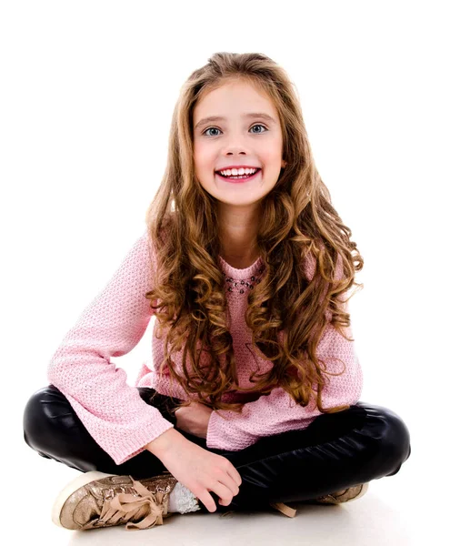 Portrét Rozkošný Usmívající Dívka Dítě Izolovaných Bílém — Stock fotografie