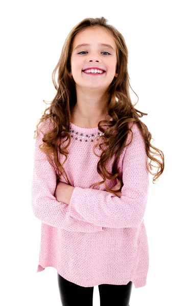 Retrato Adorável Sorridente Menina Criança Isolada Branco — Fotografia de Stock