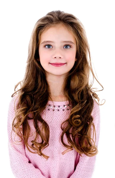 Retrato Adorável Sorridente Menina Criança Isolada Branco — Fotografia de Stock