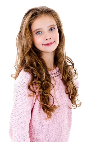 Portret van schattige lachende klein meisje kind geïsoleerd — Stockfoto