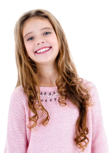 Portrait Adorable Smiling Little Girl Child Isolated White — Stock Photo, Image