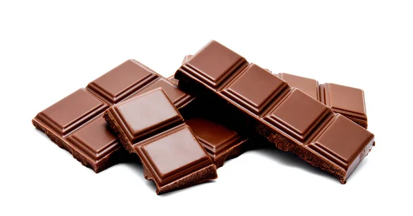 Donkere Melkchocolade Bars Stapel Geïsoleerd Een Witte Achtergrond — Stockfoto