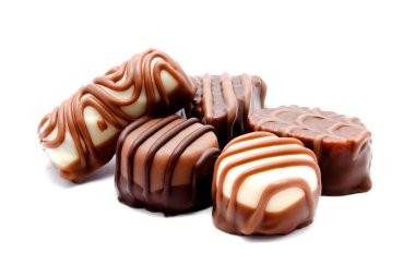 Çikolata şekerleme tatlılar ürün yelpazesine izole beyaz bir arka plan üzerinde