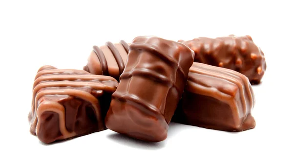 Sortimento Doces Chocolate Isolados Fundo Branco — Fotografia de Stock