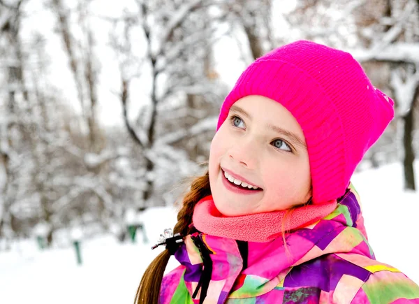 Portrait Cut Smiling Little Girl Child Winter Day Outdoor — Stock Photo, Image