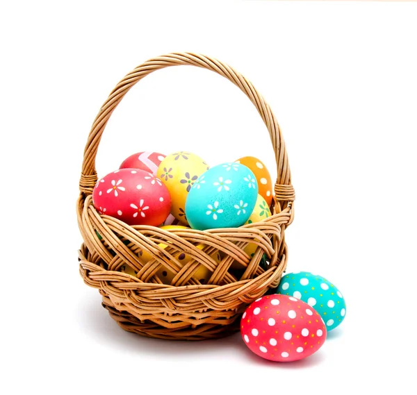 Perfect Colorful Handmade Easter Eggs Basket Isolated White — Stock Photo, Image