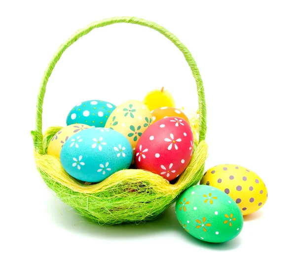 Perfect Colorful Handmade Easter Eggs Basket Isolated White — Stock Photo, Image