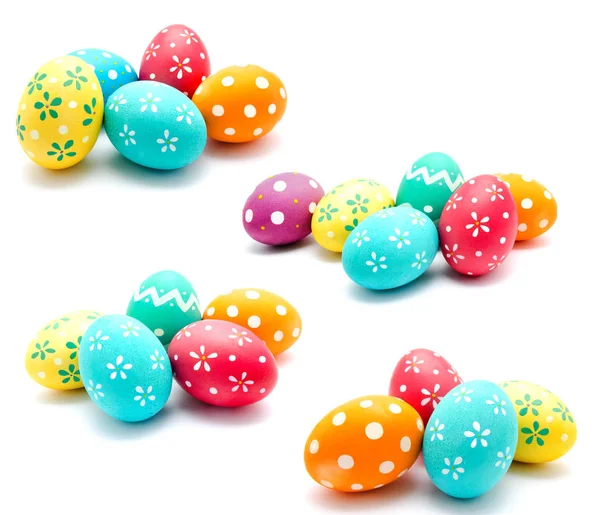 Kolekcja zdjęć doskonałe kolorowe ręcznie robione Wielkanocne jaja isola — Zdjęcie stockowe