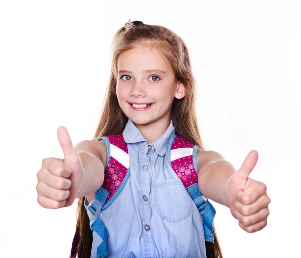 Портрет милой улыбающейся счастливой маленькой школьницы-подростка — стоковое фото