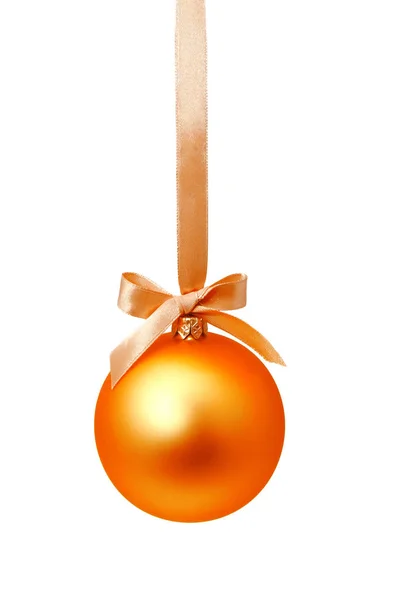 Hunging gold yellow christmas ball isolated — Stock Photo, Image