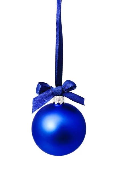 Hunging blue christmas ball isolated on a white — Stock Photo, Image