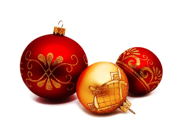 Christmas perfect decoration red and gold yellow balls isolated — Stock Photo, Image