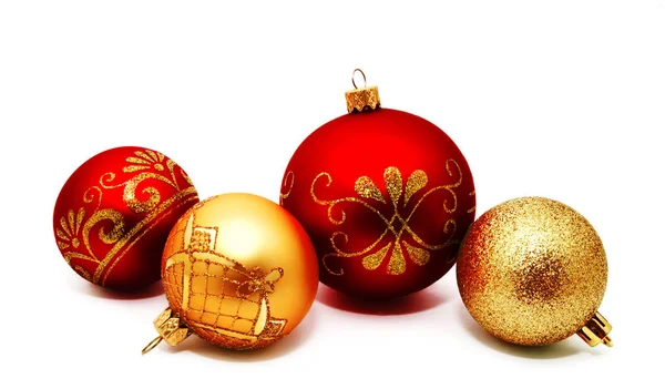 Christmas perfect decoration red and gold yellow balls isolated — Stock Photo, Image