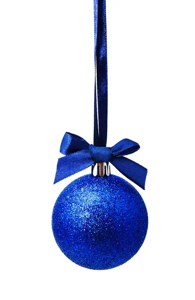 Hunging blue christmas ball isolated on a white — Stock Photo, Image