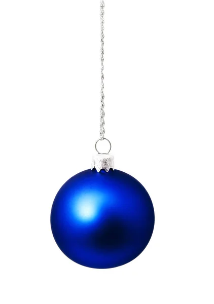 Hunging blue christmas ball isolated on a white — Stock Photo, Image