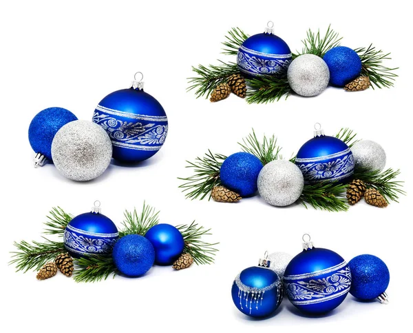 Collezione di foto Natale decorazione palline blu e argento — Foto Stock