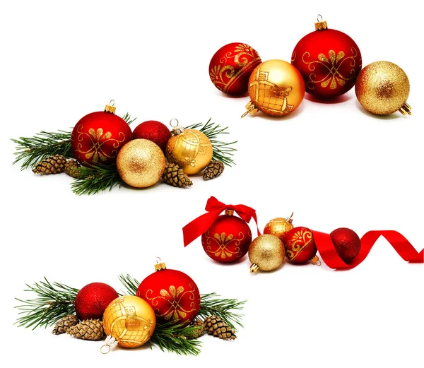 Collection of photos Christmas decoration golden yellow and red — Stock Photo, Image