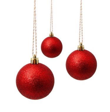 Beyaz tenli, aç kırmızı Noel topları.