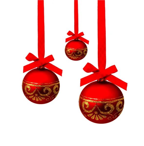 Perfect hunging red christmas balls isolated on a white — Stock Photo, Image