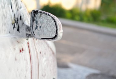 Dışarıdaki benzin istasyonunda köpüklü ve basınçlı suyla elle oto yıkama. Yaz araba yıkama.