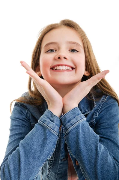 Retrato Adorável Sorridente Menina Criança Pré Adolescente Isolado Fundo Branco — Fotografia de Stock
