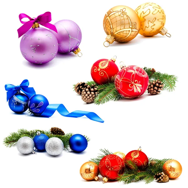 Collection Photos Christmas Decoration Gold Red Blue Silver Balls Fir — Stock Photo, Image