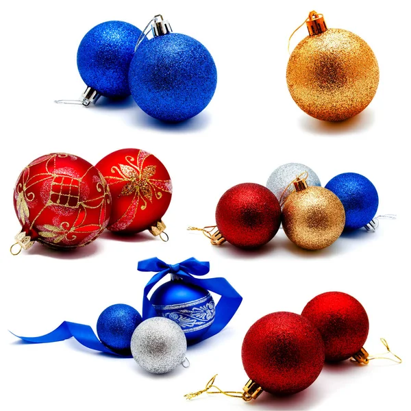 Colección Fotos Decoración Navidad Oro Rojo Azul Bolas Plata Aisladas — Foto de Stock