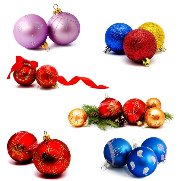 Samling Bilder Jul Dekoration Guld Röd Blå Lila Bollar Med — Stockfoto