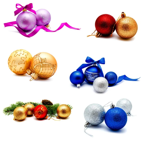 Collection Photos Christmas Decoration Gold Red Blue Silver Balls Fir — Stock Photo, Image