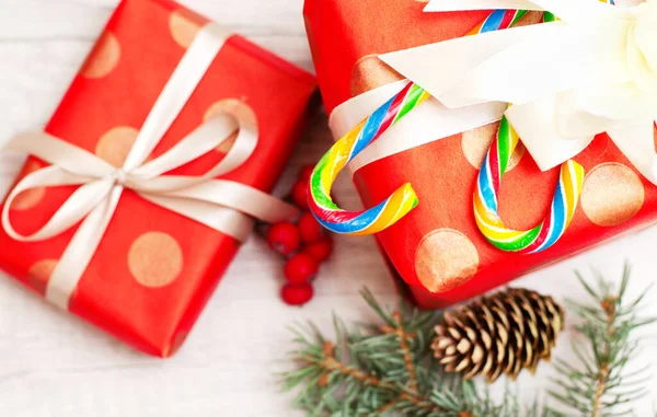 Buon Natale Felice Anno Nuovo Composizione Regalo Natale Coni Ine — Foto Stock