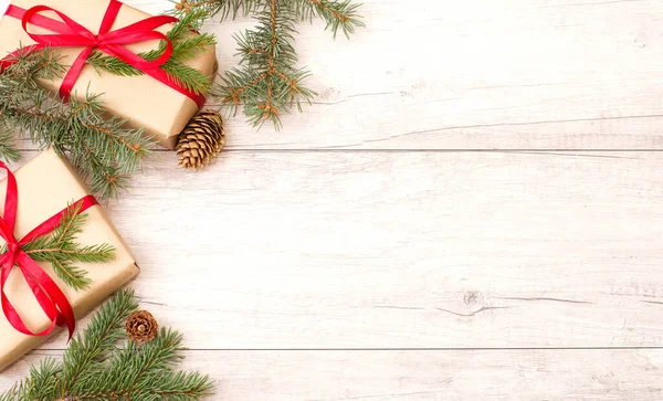 Weihnachten Hintergrund Tapete Frohes Neues Jahr Weihnachtsgeschenk Mit Roter Schleife — Stockfoto